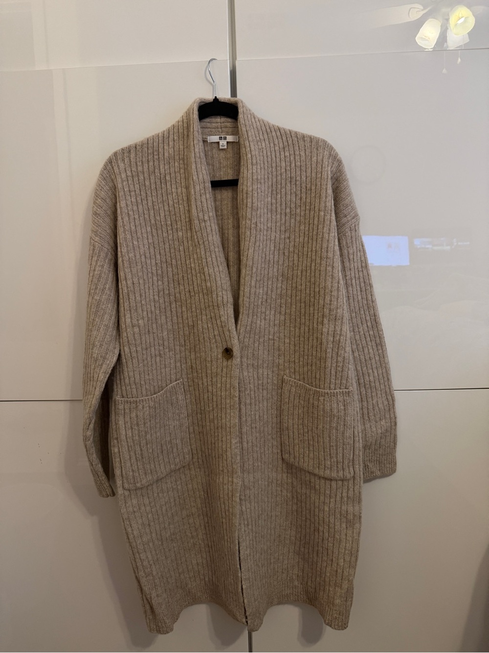 Uniqlo Ribbed Open-Front Cardigan in Light Beige